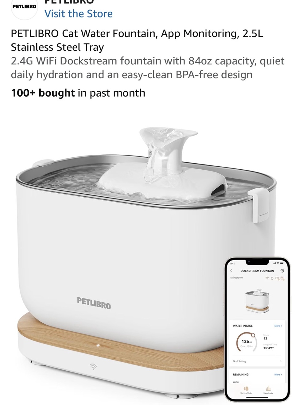 White Smart Cat Water Fountain with App Control